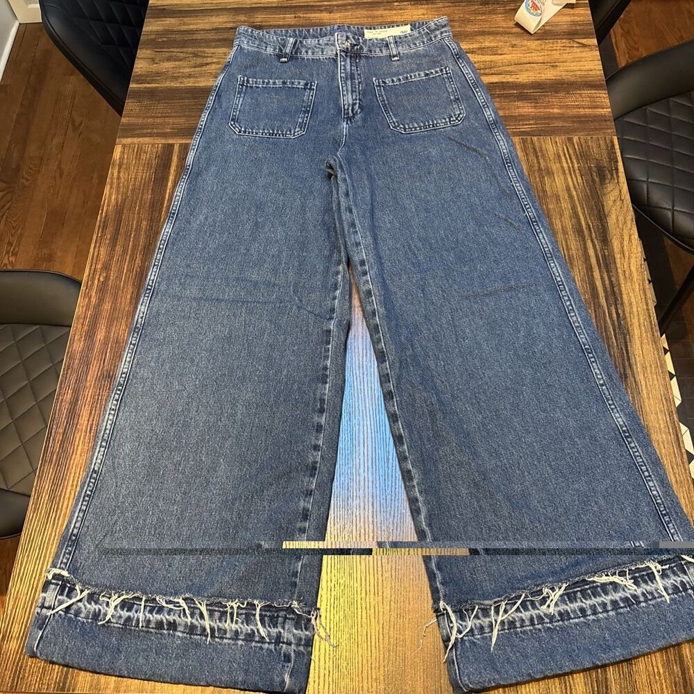 rag & bone Melina Patch Pockets Wide Leg Blue Denim Jeans Size 26 RUN BIG (28?)